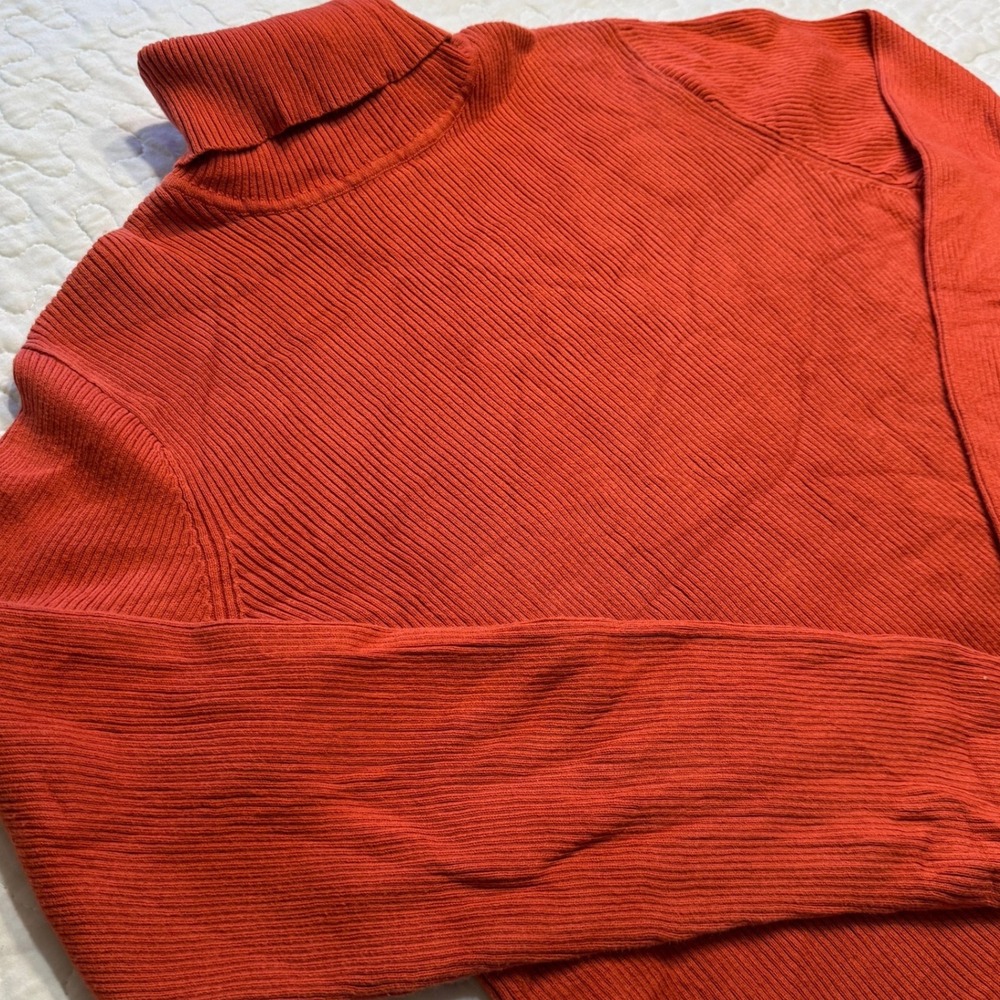 Women XL Turtleneck TOP Orange Ribbed 100%Cotton AUTUMN OFFICE CLASSIC HALLOWEEN